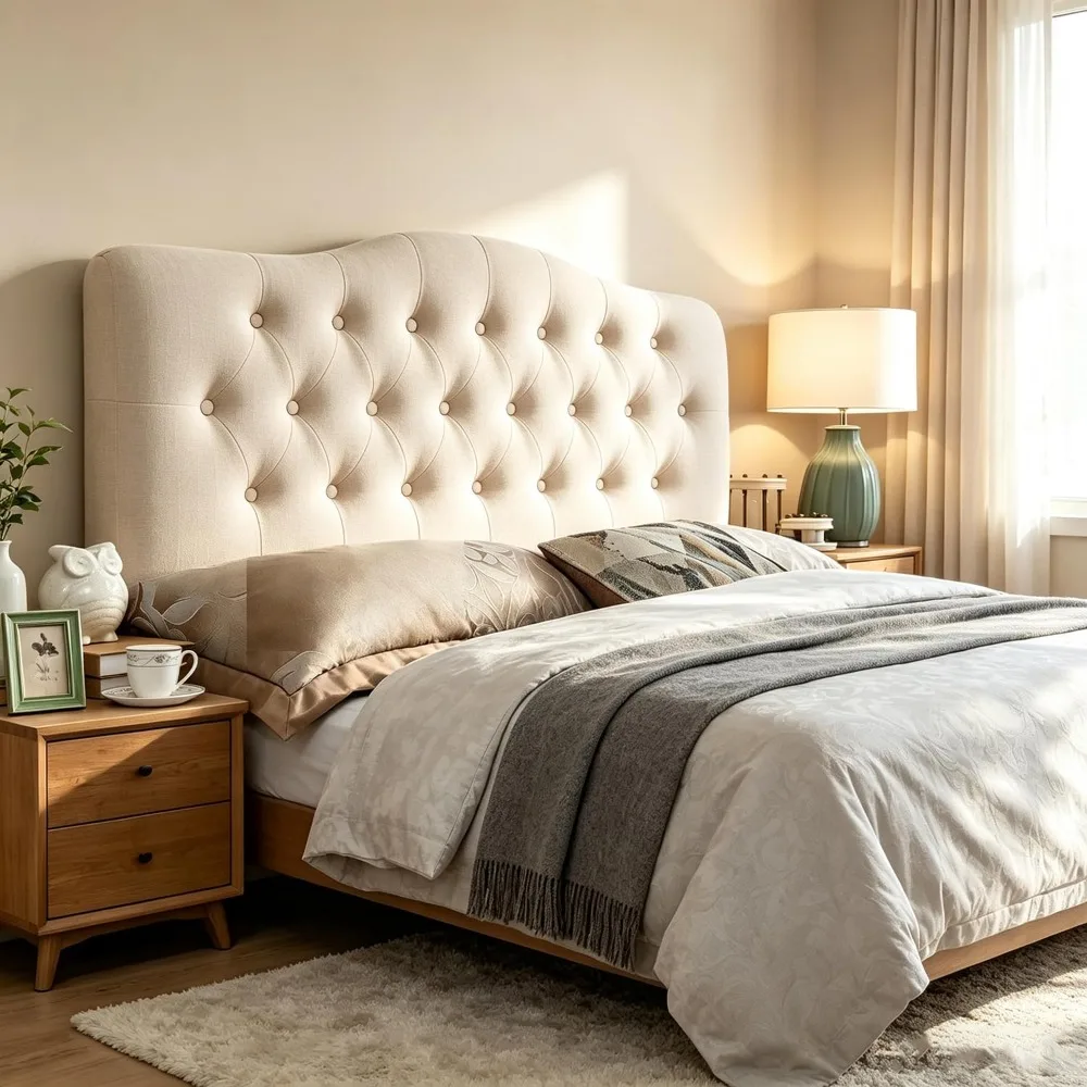 Tufted Upholstered Headboard Queen Size, Sturdy and Durable Solid Wood Bed headboard, Fabric Headboard Adjustable