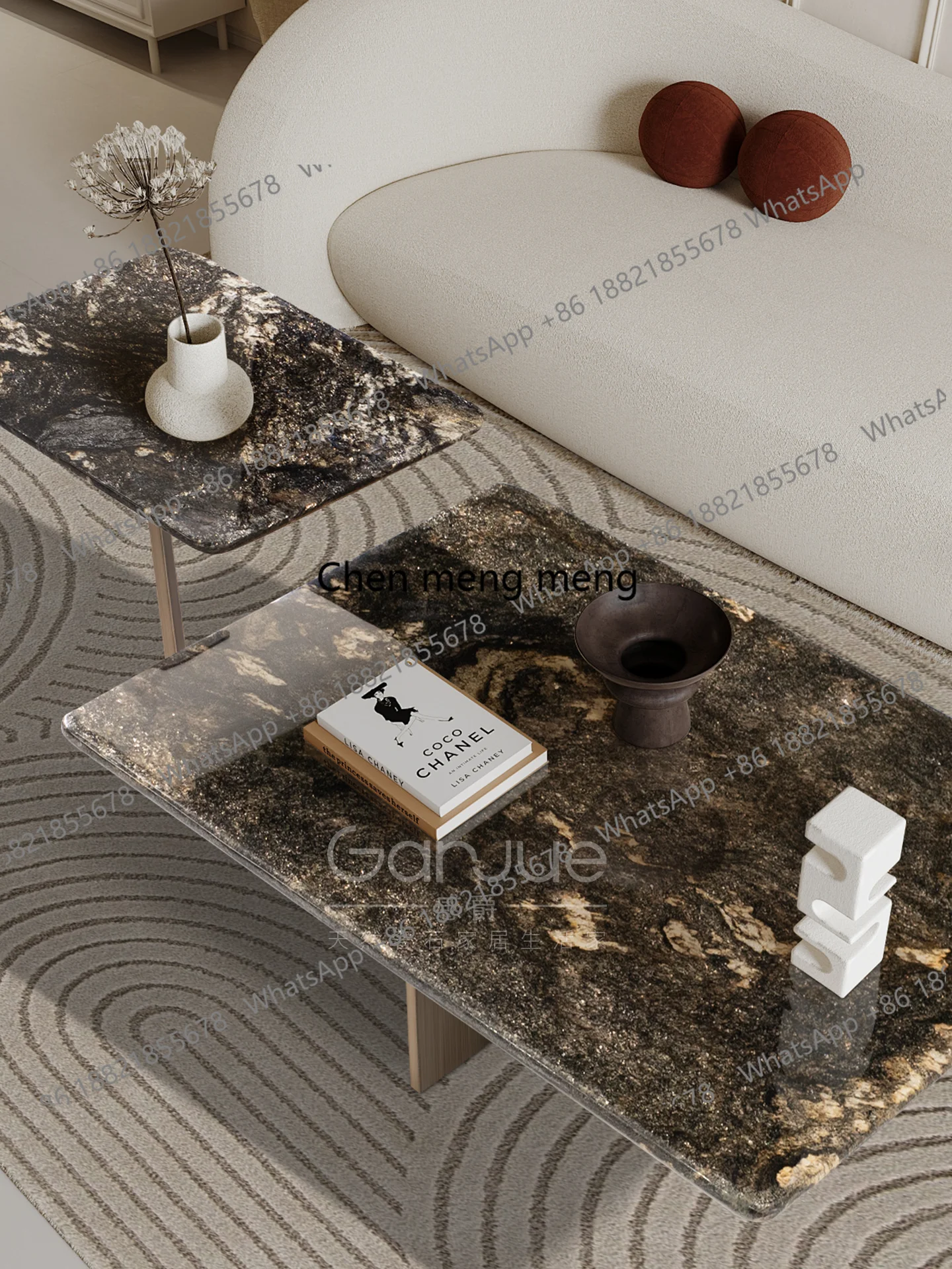

Natural luxury stone combination coffee table Italian high-end imported light luxury modern marble