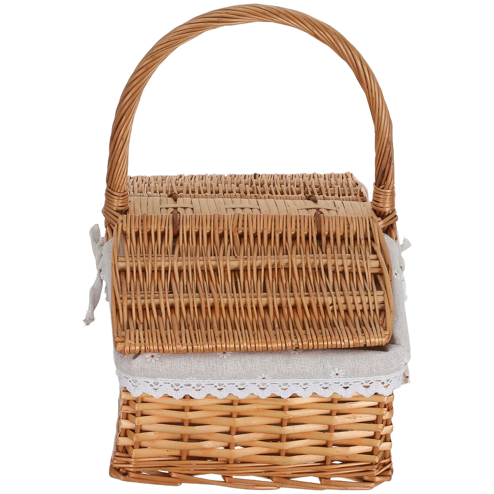 

Wicker Picnic Basket Portable Natural Willow Handwoven Small Basket with Lid for Outdoor Food Storage Flowers Snacks Camping