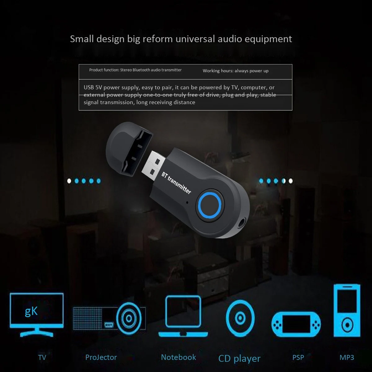 Adattatore Bluetooth 5.0 ricevitore trasmettitore Bluetooth Audio Wireless per PC/TV/auto 3.5mm AUX Music RX Sender Adaptador