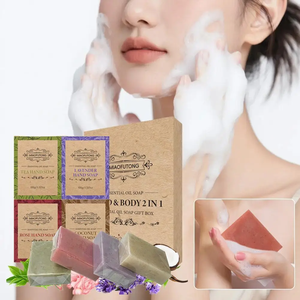 

Натуральное отшелушивающее мыло с эфирным маслом лаванды и розы для лица и тела, подарок ручной работы