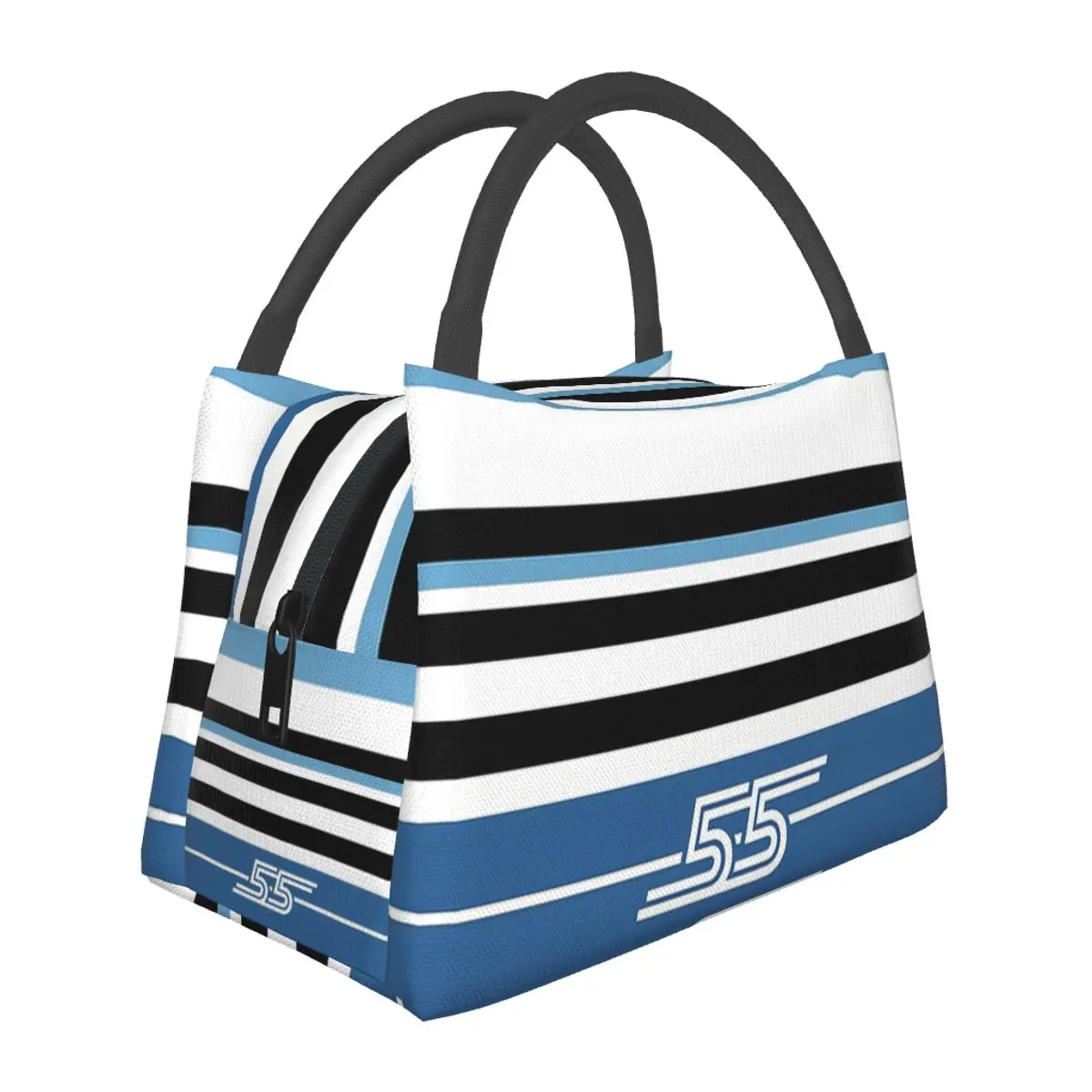 Carlos Sainz 55 Stripe Motif Racing Color Blocks F1 Driver Lightweight Handheld Insulated Lunch Bag Large Capacity Travel Picnic