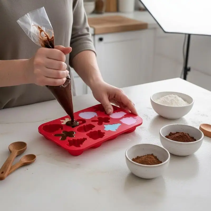 Non-stick Silicone Christmas Chocolate Molds Snowflake Gingerbread Man Xmas Tree Shapes for Family Gathering DIY Baking