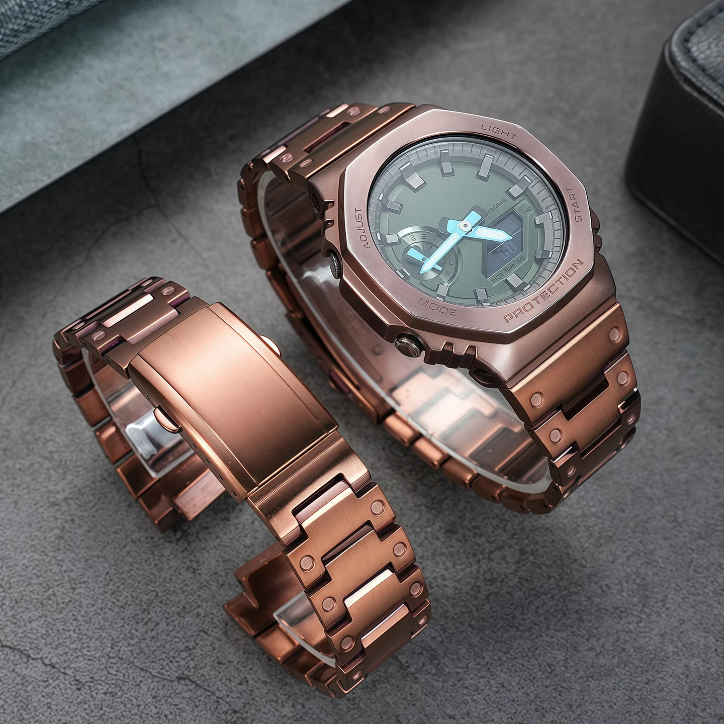 GM-2100 Modified Stainless Steel Strap For Casio gm2100 Metal Stainless Steel Watch Chain GM-2100 coffee colour steel band