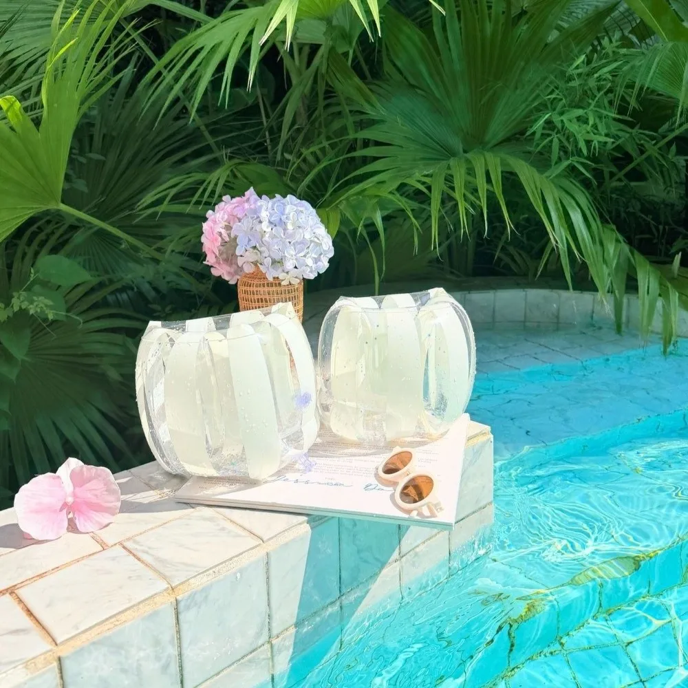 1Pair Portable PVC Swim Arm Floaters Double Air Inflatable Buoyancy Aid Inflatable Arm Bands Swimming Arm Rings for