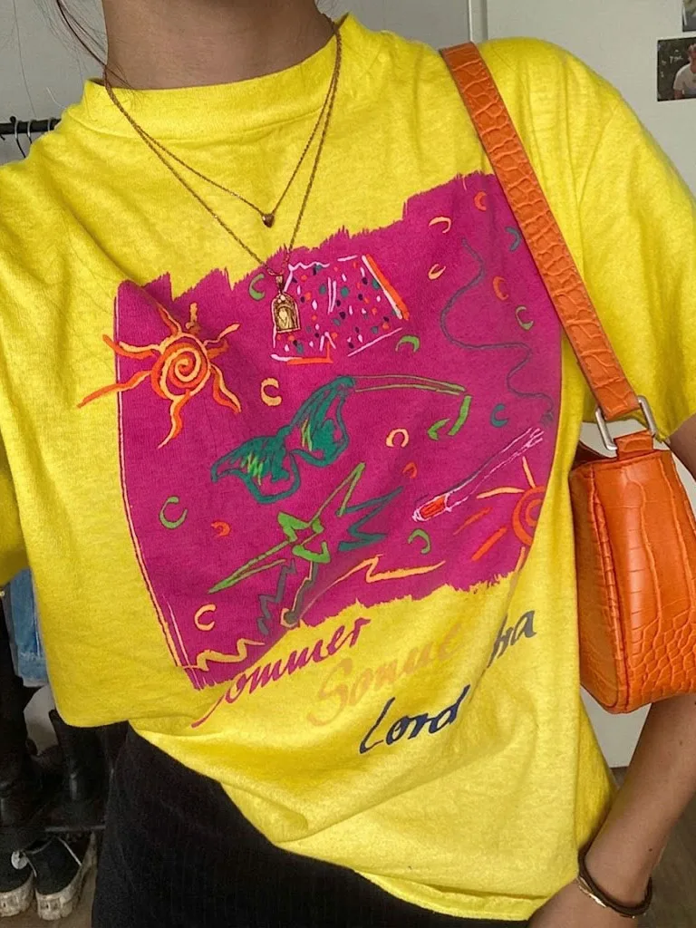 Hand-Painted Graffiti Oversize Short Sleeve T-Shirt Neon Color Block Summer Trendy Cotton Top Unisex Breathable Skin-Friendly