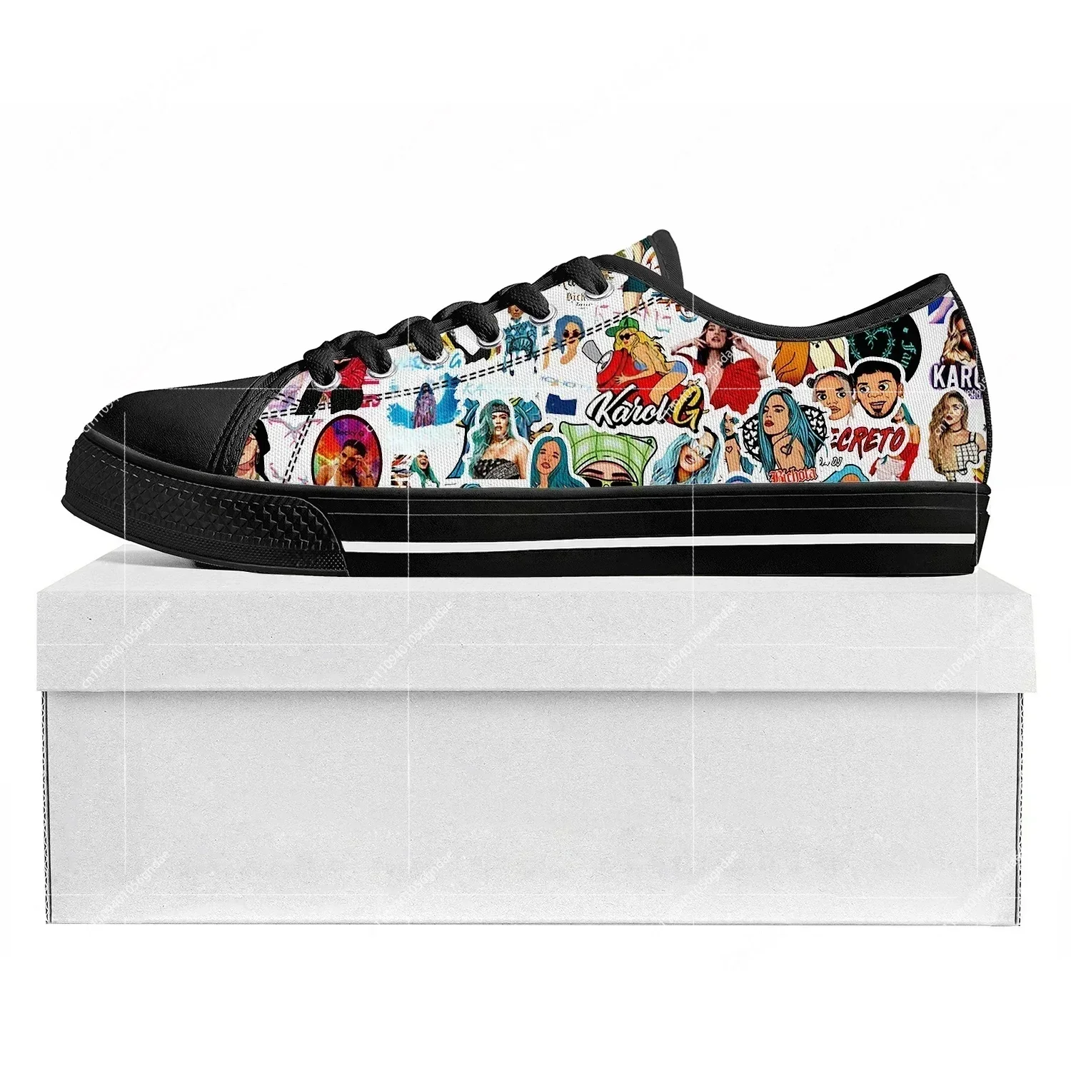 Karol G Singer Printed Low Top Sneakers Mens Womens Teenager Canvas Sneaker Casual Couple Shoes Custom Made Shoe