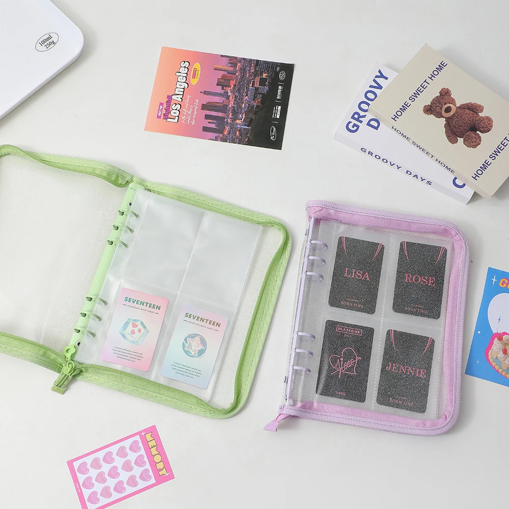 Reißverschlussalbum A5 Binder 10 Blatt Kpop Fotokarte Sammelbuch Fotokarten Organizer Notizbuch mit 10 Stück Hüllen Schulbriefpapier