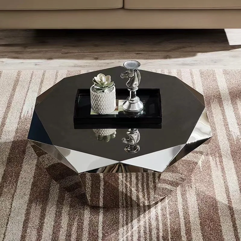 Modern minimalist stainless steel diamond coffee table living room home Italian sofa natural marble furniture
