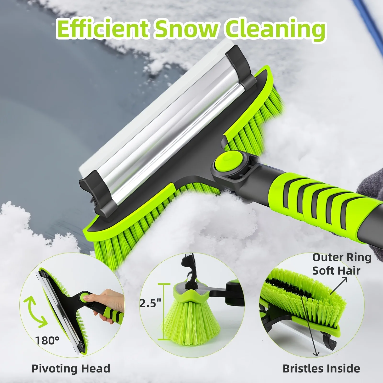 Deli 43 Inch Extendable Snow Brush and Ice Scraper 180 Degree Pivoting Head Detachable for Car Windshield Truck SUV
