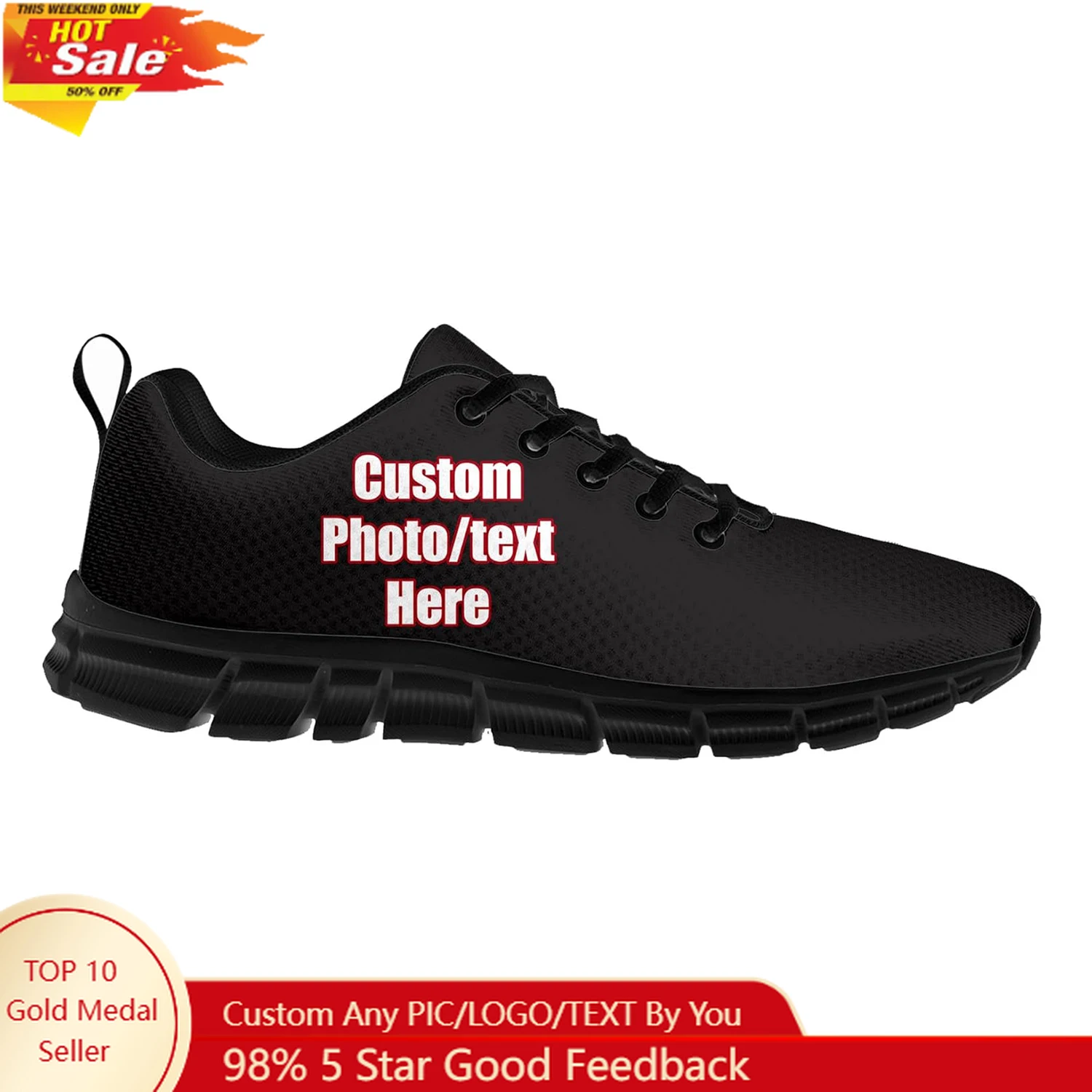 Custom Sneakers Mens Womans Sports Shoes Personalized Design Photo Text Logo Name Footwear Lightweight Lace Up Unisex Gift