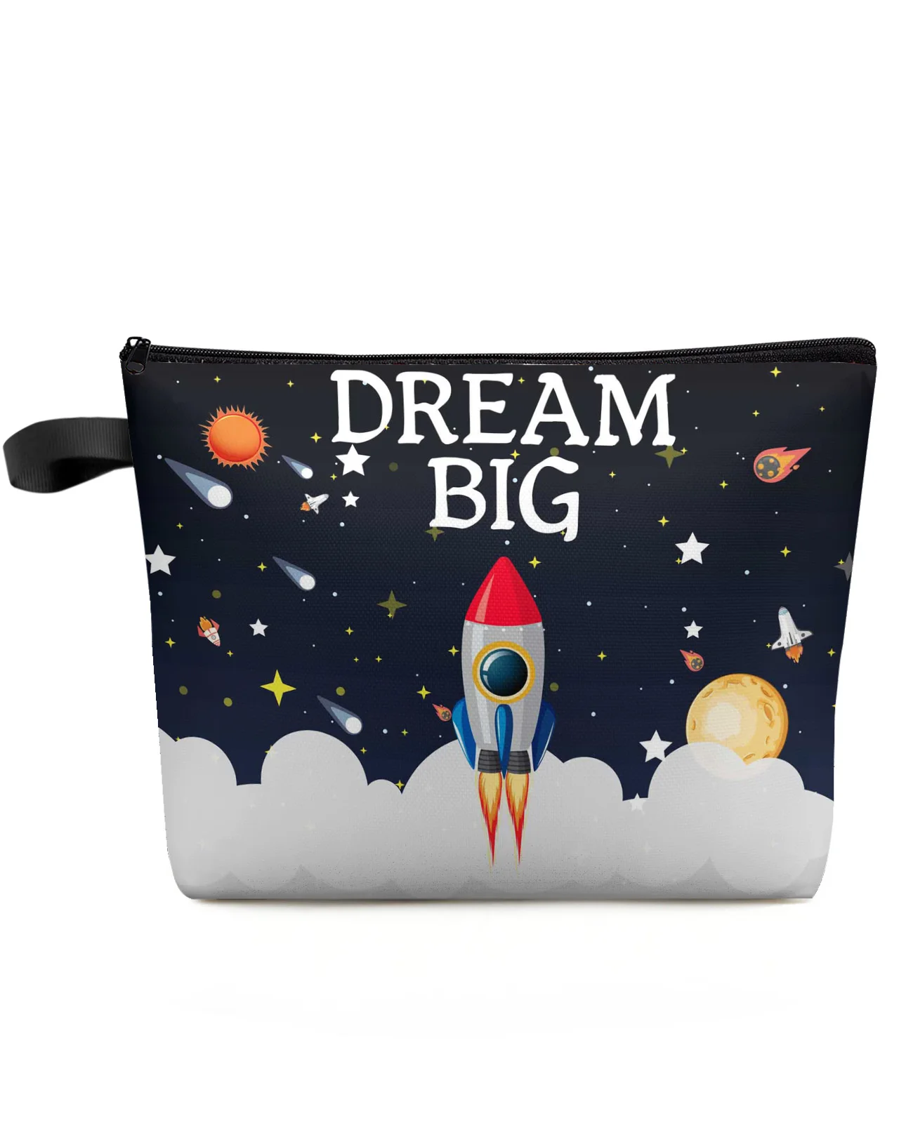 Space Universe Rocket Dream Big Large Capacity Travel Cosmetic Bag Portable Makeup Storage Pouch Women Waterproof Pencil Case