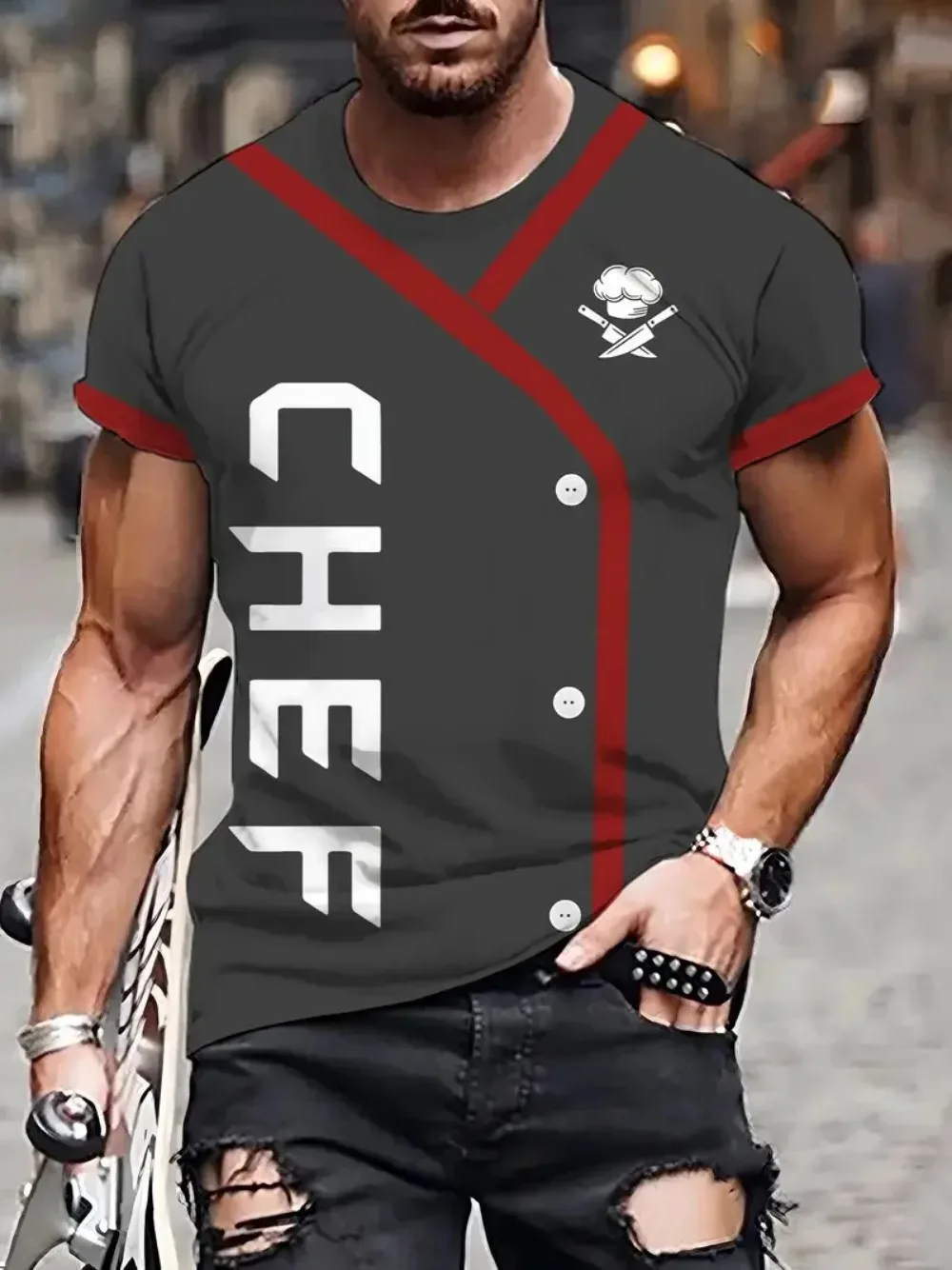 Hotel Restaurant Kitchen Costume 3D Print Breatha Quick-dry Men T-shirt Outdoor Casual Street Role-playing Parent-Child Clothing