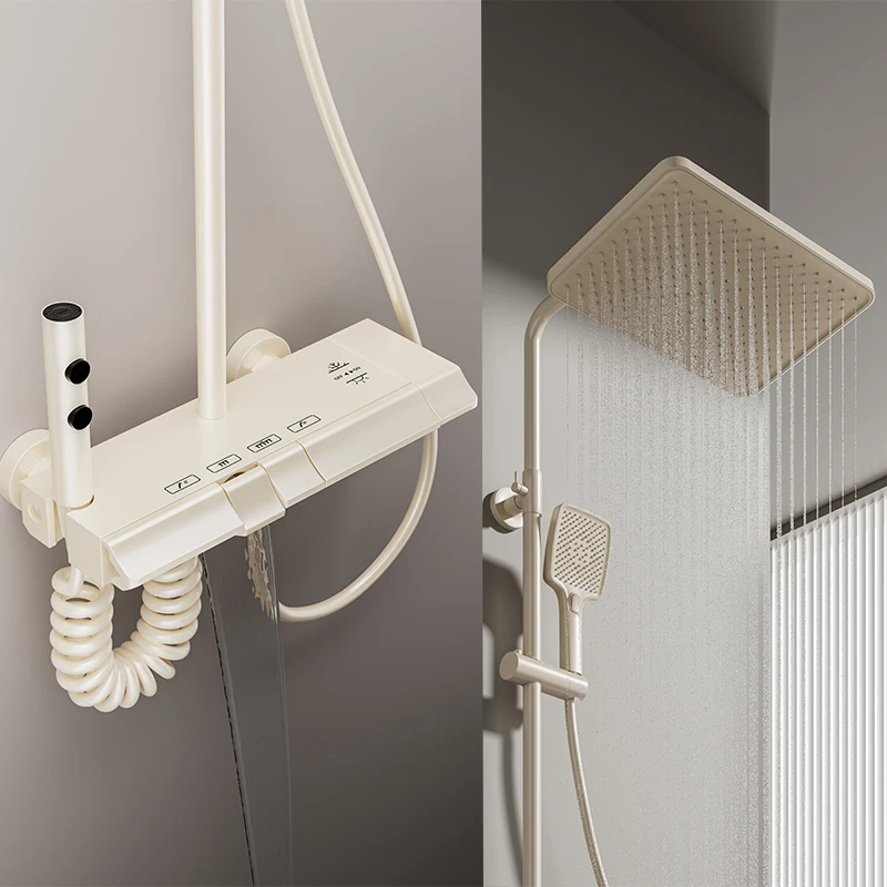 Дешевый пистолет Серый набор смесителей для душа в ванной комнате 4-сторонний ABS кран для горячего и холодного душа Смеситель для ванны Система душ с дождевой системой Полный комплект