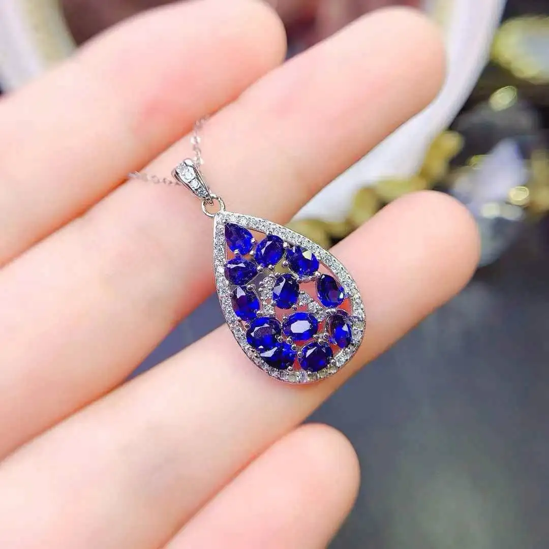 New Design Sapphire Pendant Natural Real Sapphire 925 Sterling Silver