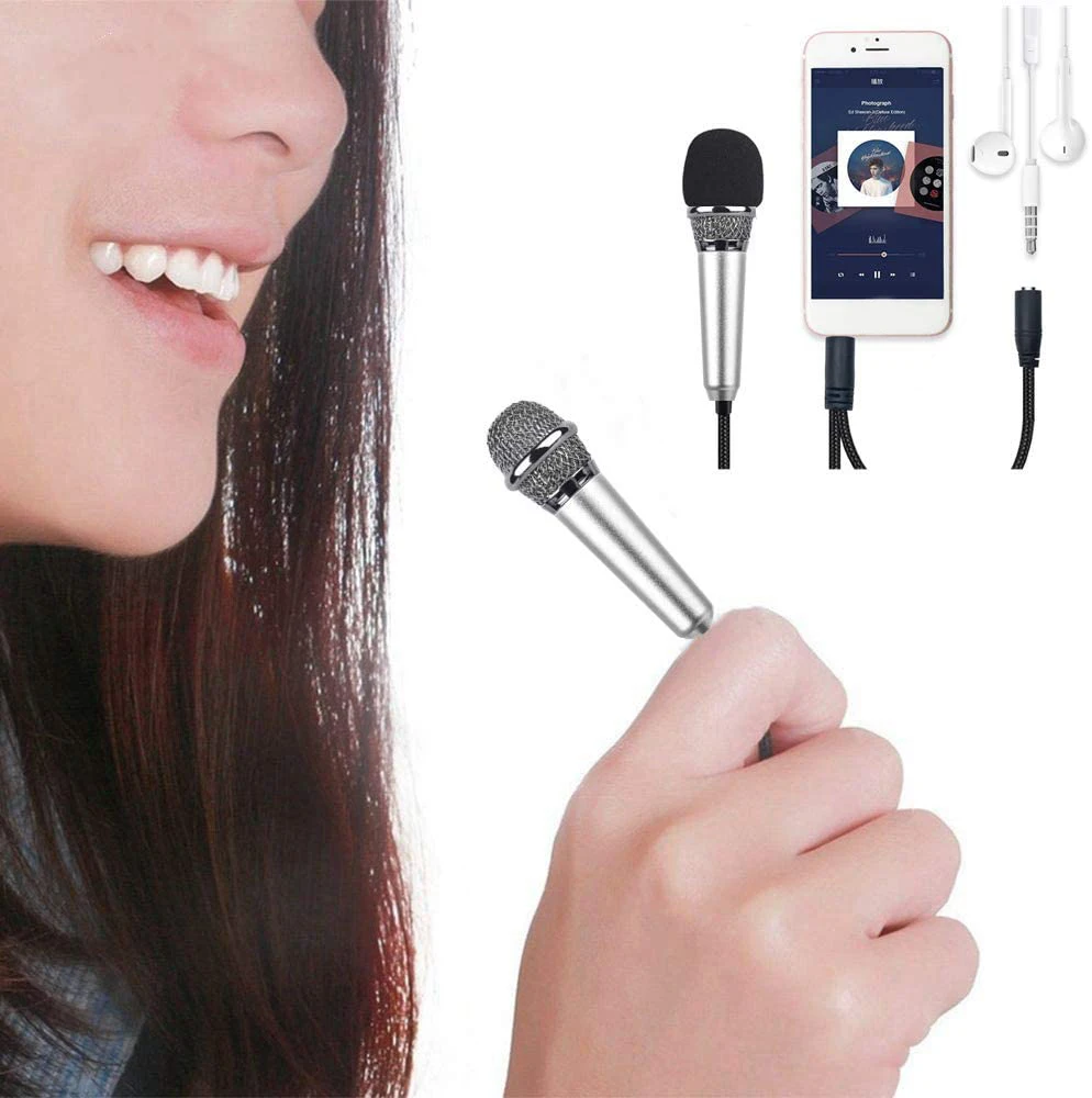 Mini Microphone with Omnidirectional Stereo Mic for Voice Recording,Chatting and Singing on Apple Phone (silver color)