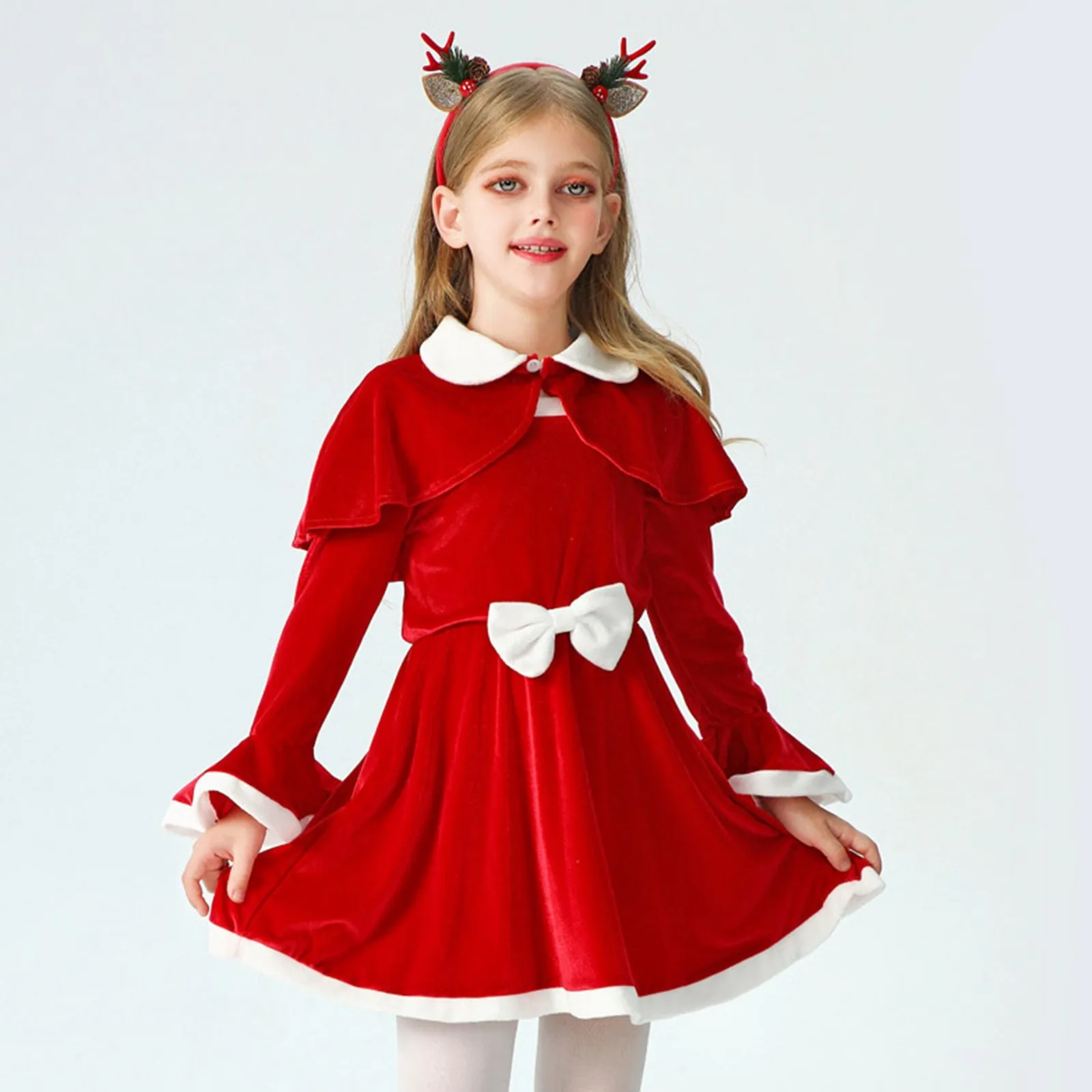 

Christmas Cape Dress for 3-8Y Girl Clothing Cosplay Costume Holiday Party Clothing Festival Kids Long Flare Sleeve Dress