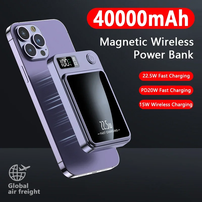 

Magnetic Wireless Power Bank 30000mAh 22.5W Fast Charging External Battery Charger for Huawei Samsung iPhone 12 PD 20W Powerbank