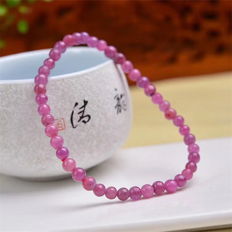 4MM Natural Ruby Bracelet Fashion Energy Stone Reiki Healing Gemstone Crystal Strand Yoga Gift 1PCS