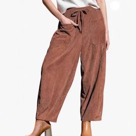 

Women's Corduroy Pants Loose Wide Leg Pants Casual Elastic Waistband Haren Pants with Pockets