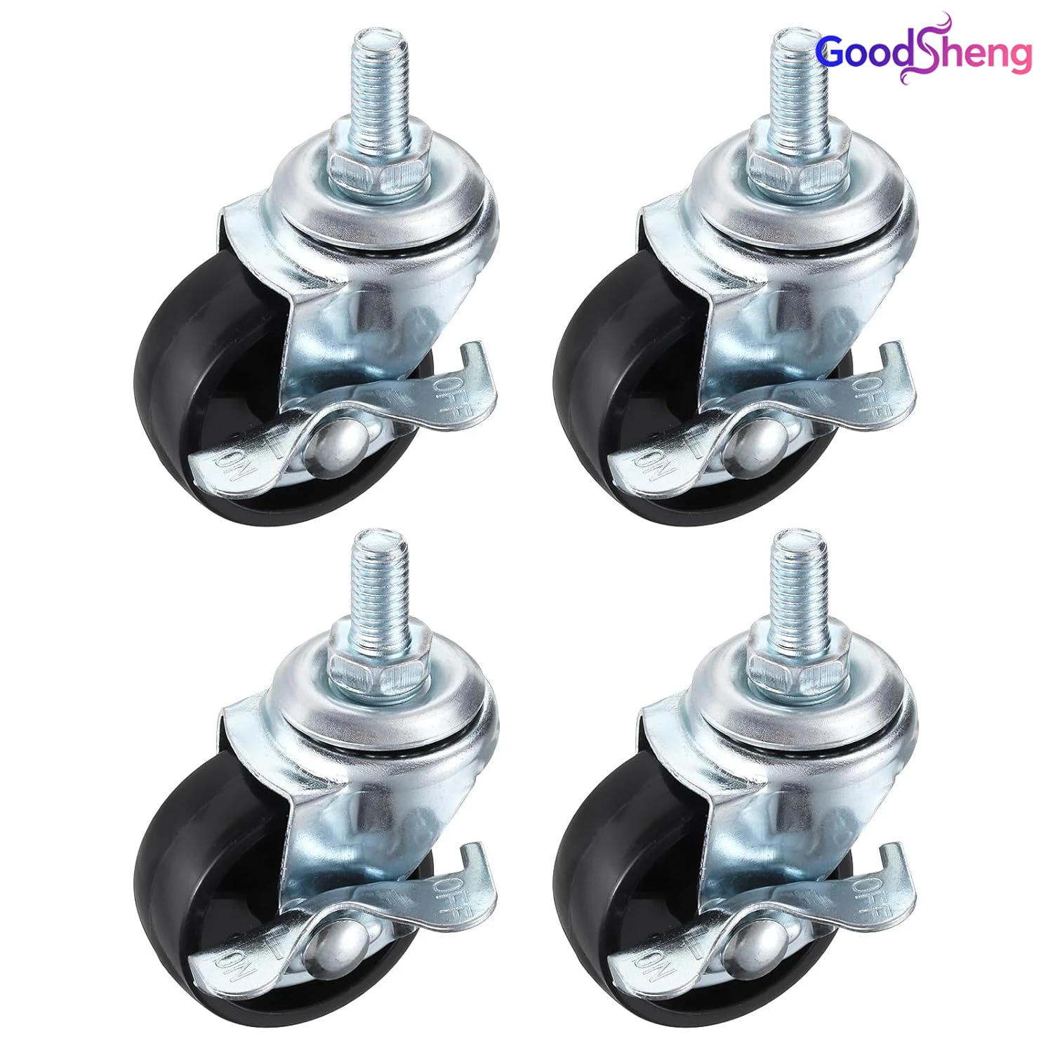 GOODSHENG 4pcs/8pcs 1.5 Inch Locking Threaded Stem Casters 110Lbs Load Wheels for Wire Shelf Rolling Cart