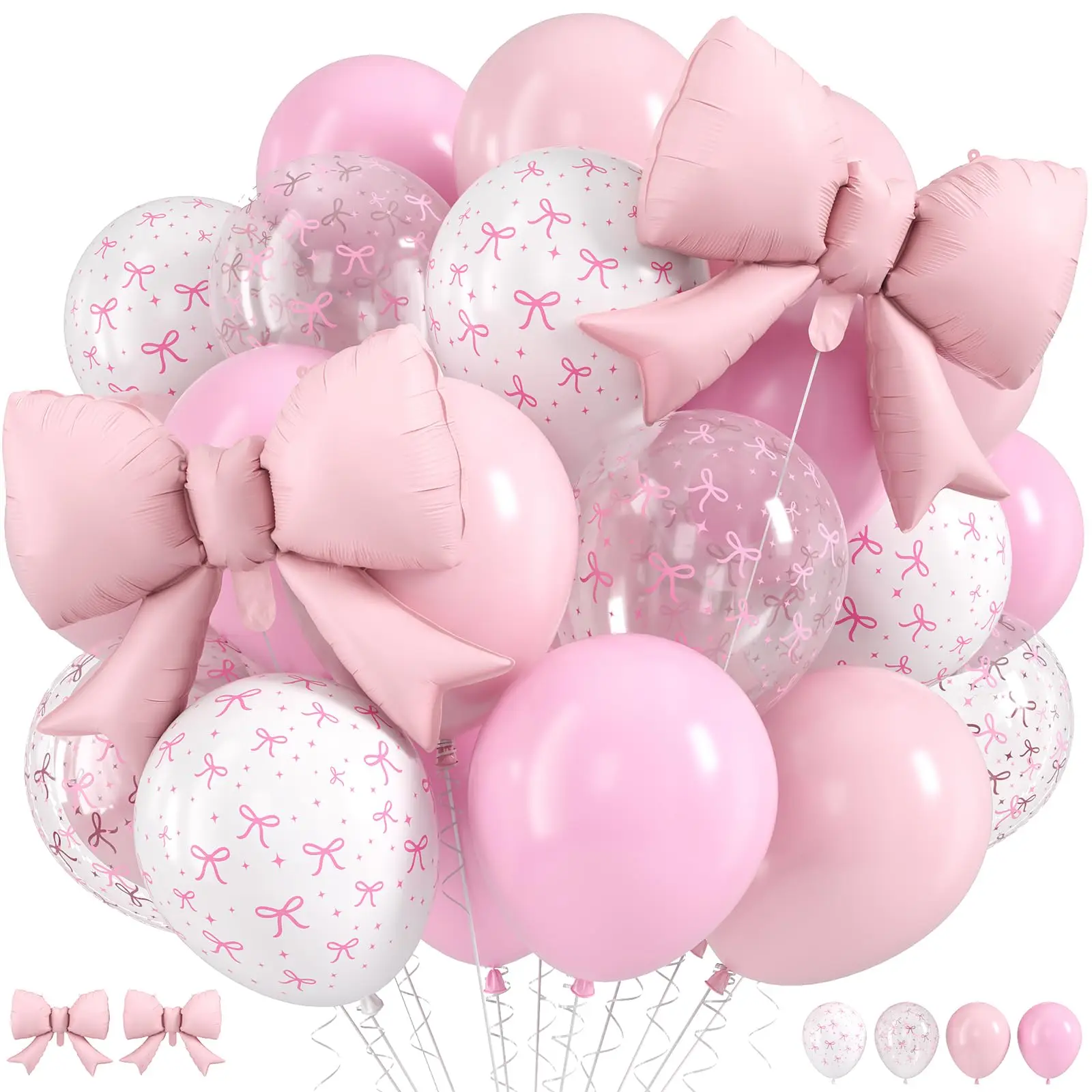35 Stück/12 Zoll rosa Schleifenballons, pastell hellrosa transparente weiße Schleifendruck-Coquette-Ballons für Mädchen und Frauen zum Geburtstag und zur Hochzeit – Detail 2