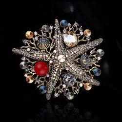 Fashion Luxury Sea Star Pearl Rhinestone Brooches Pins For Women Men Big Vintage Classic Jewelry Clothing Suit Retro Badges