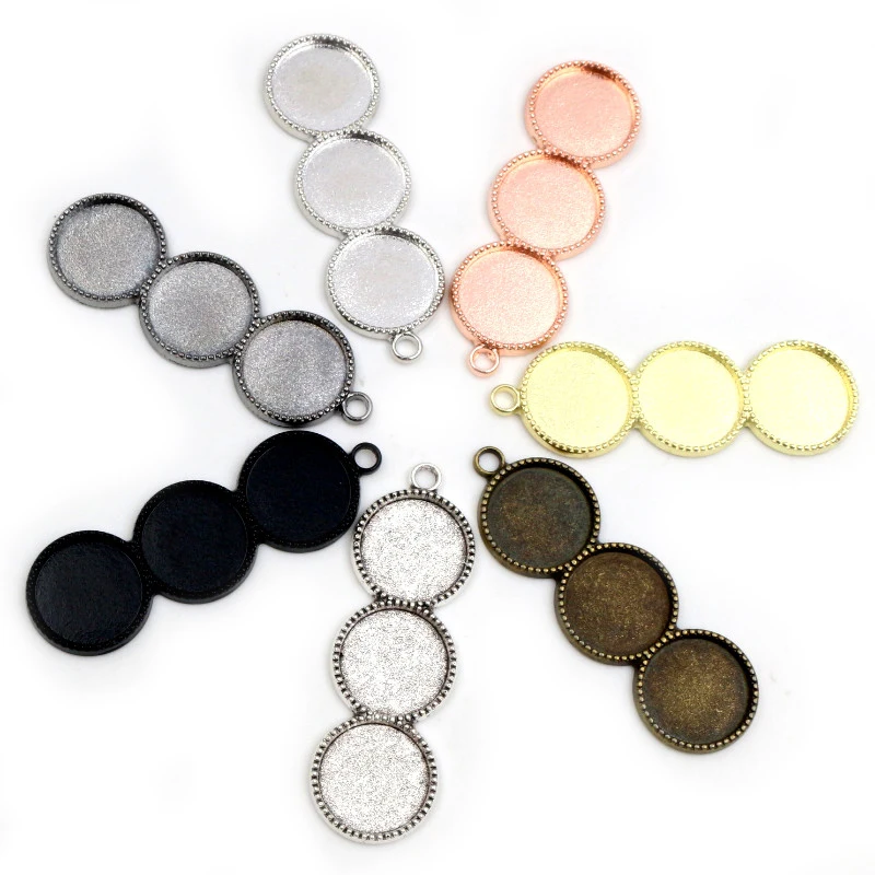 10pcs 12mm Inner Size Three Cameo Cabochon Blank Base Setting Pendant Bezel Trays DIY Necklace Pendant Jewelry Findings