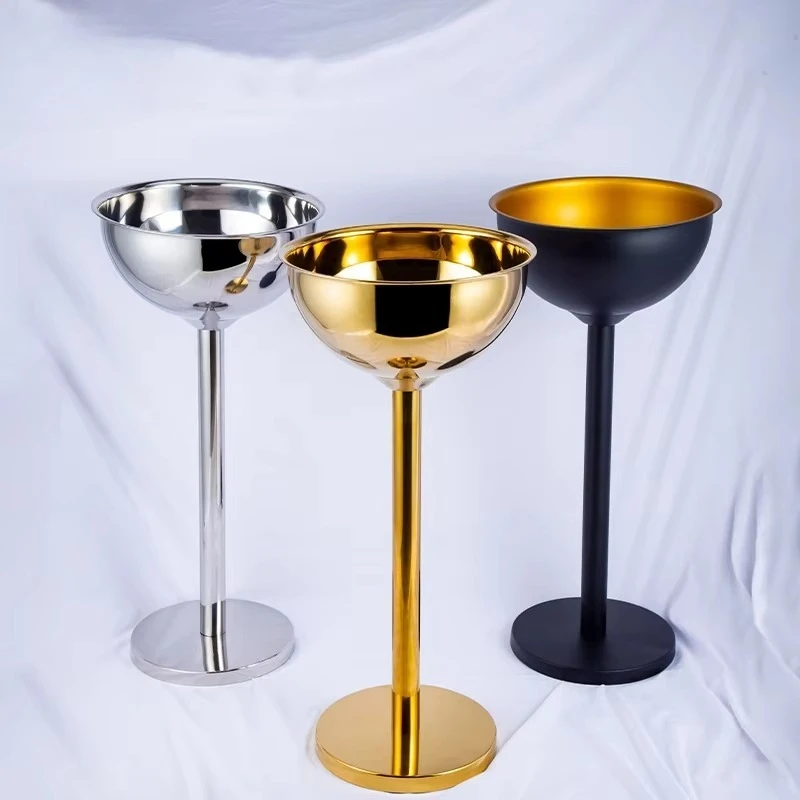Club Champagne Bar Party Drink Cooler with 12L Stainless Steel High Leg Slant Ice Bucket Bracket Flat Ice Bucket