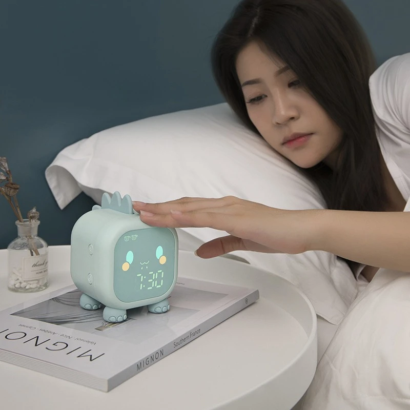 LED Alarm Clock Night Light Mini Digital Clock Smart Voice Control Adjustable Desk Clocks Bedroom Cartoon Countdown Table Clocks