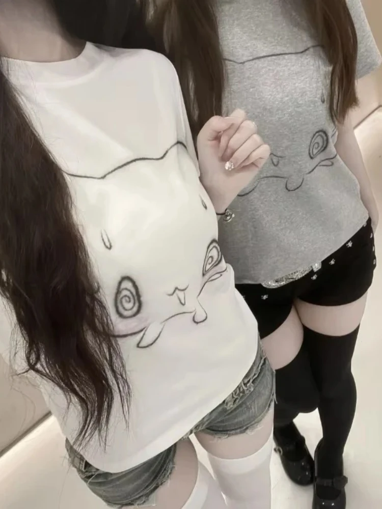 

Kawaii милая футболка, женская одежда, топы с короткими рукавами, милые футболки с круглым вырезом, модные повседневные летние футболки 2025 года, футболки с принтом Y2k