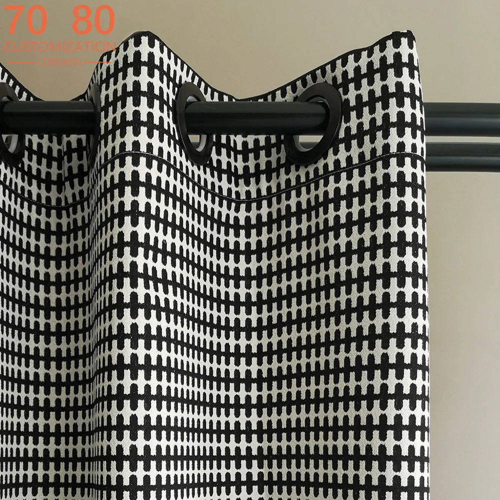 

Simple Black and White Checkered Fishbone Patterned Thick Curtains for Double-sided Shading for Bedroom and Living Room Curtains