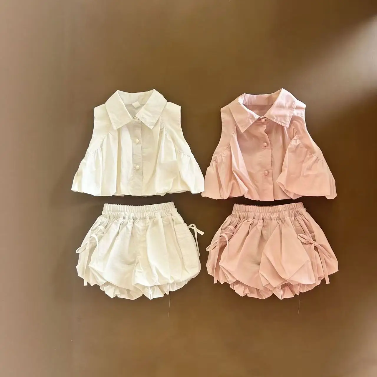 New Summer Korean Style Girls 2 Pcs Outfit Sleeveless Vest Casual Shorts Streetwear Set for 73-120cm