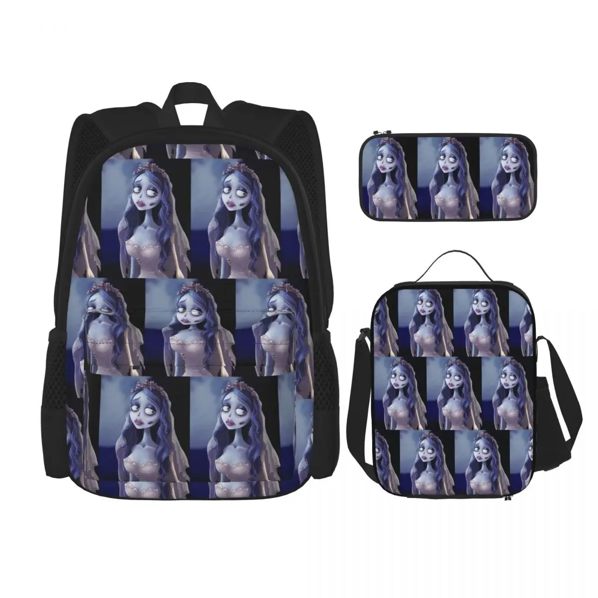 Emily The Corpse Bride Backpacks Kids Bookbag School Bags Rucksack Lunch Bag Pen Bag Three-Piece Set