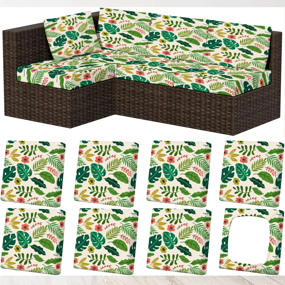 Summer Outdoor Sofa Cover with Tropical Leaf & Flower Print, Milk Silk Fabric, Elastic Fit, Pet - Friendly