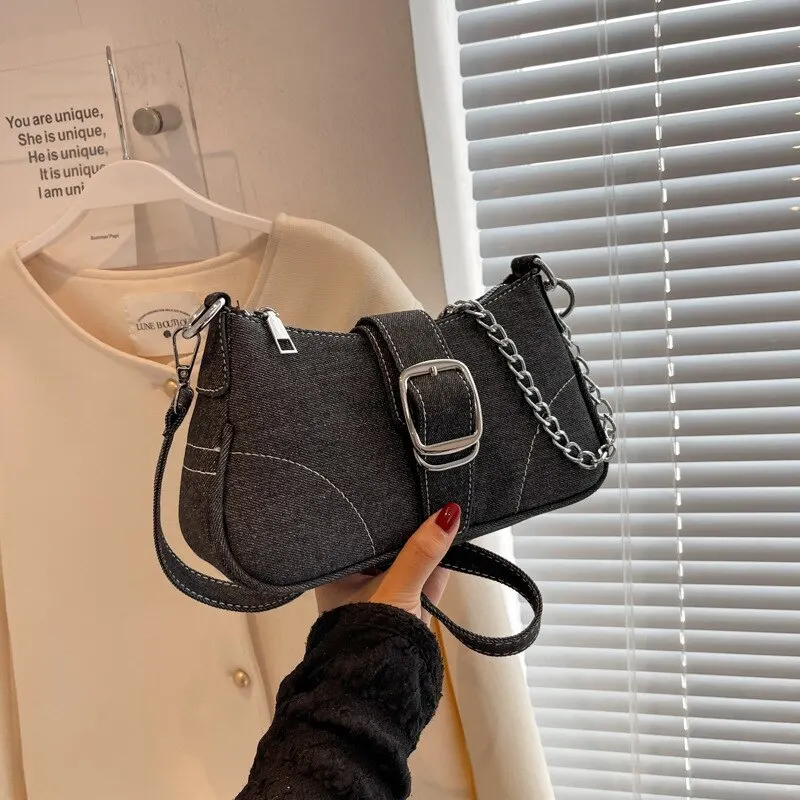 New Fashionable Popular Denim Personalized Design Exquisite Texture Shoulder Underarm Small Square Bag