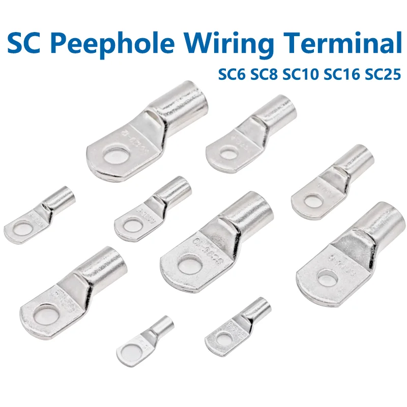 

100pcs SC6 SC8 SC10 SC16 SC25 SC Type Wire Nose Terminal Bare Copper Battery Block Cable Lugs Hole 6mm 8mm 10mm Crimp Connector