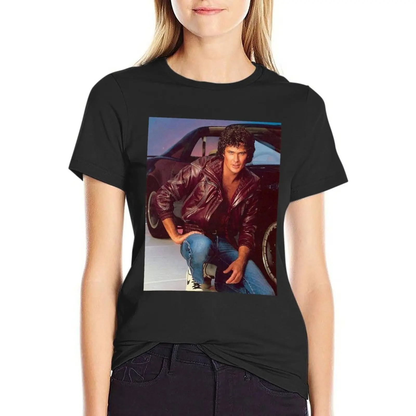 Camiseta de David Hasselhof para mujer, ropa de anime negra, camisetas