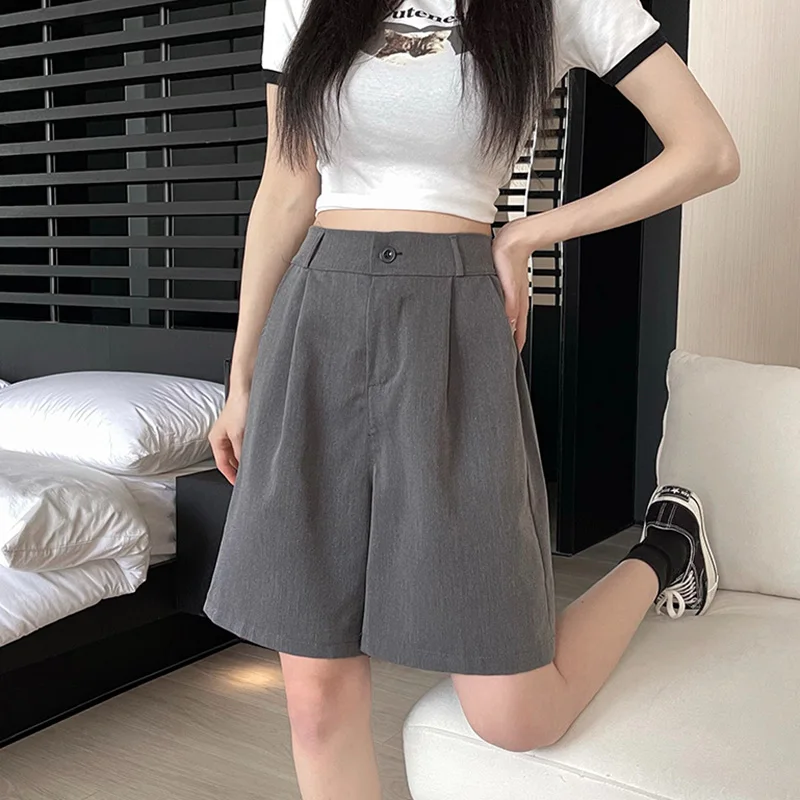 대형 사이즈 여성 캐주얼 세트 반바지, 편안한 사무용 와이드 레그 반바지, 여성 데일리 헐렁한 다용도 바지, 여름