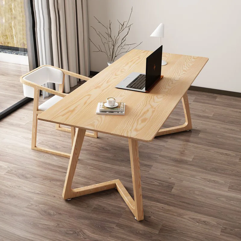 Home study room solid wood desk, student writing desk, studio white ash wood single-person office computer desk