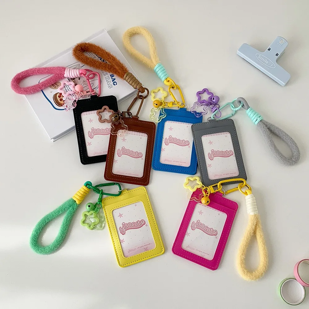 

Kawaii Candy color PU plush Lanyard 3 inch Photocard DIY Holder Card Photo Holder Bag Pendant School Stationery