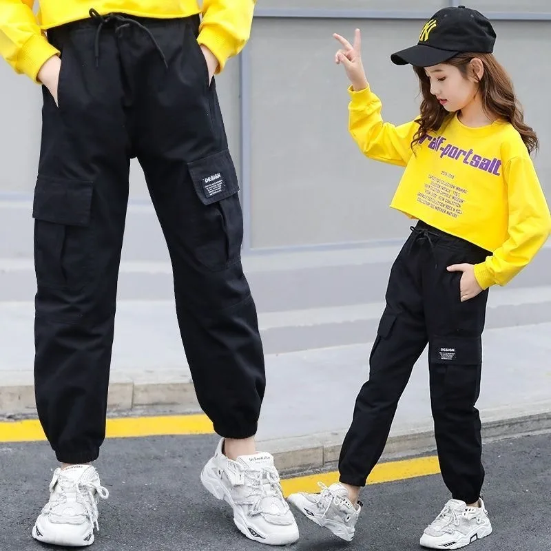 Spring Kids Girls Cotton Sport Pants Casual Camouflage Printed Teenage Girls Cargo Pants Children Trousers Beam Foot Pants Pink