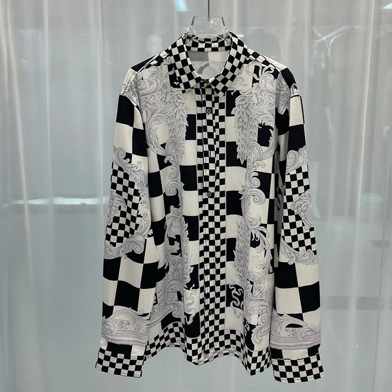 High-end fashion casual large size versatile popular long-sleeved overall print long-sleeved shirt