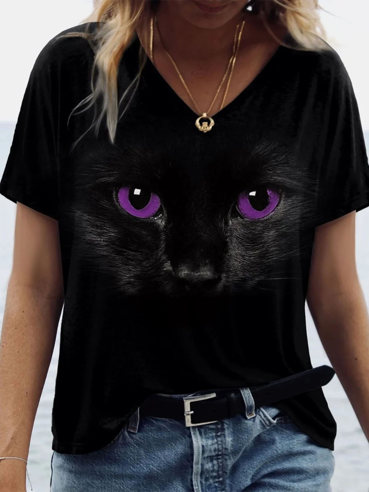 تي شيرت مطبوع ثلاثي الأبعاد بقصة ضيقة ort Sve تي شيرت Street Sle round Ne Summer Top للشابات