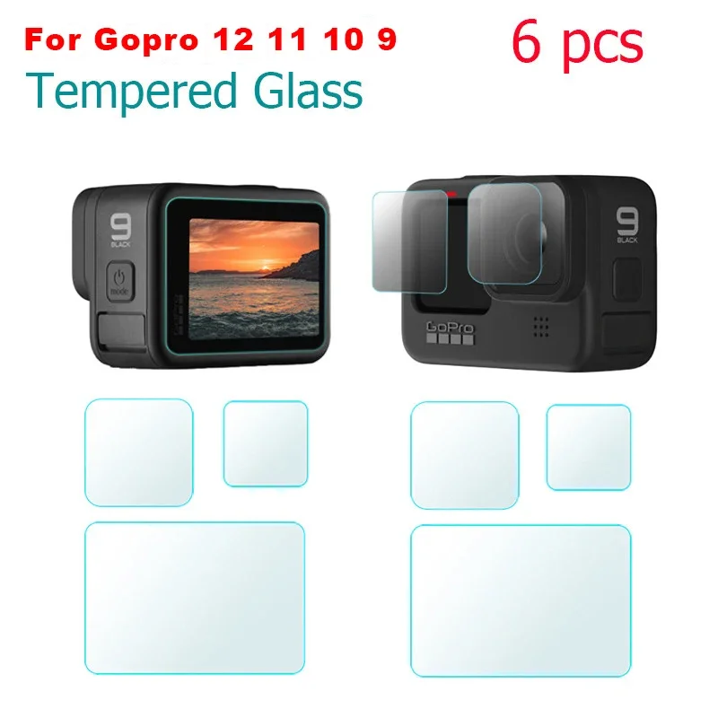 

3 шт./6 шт. для GoPro Hero 9, черное закаленное стекло, защитная пленка для экрана, защитная пленка для Gopro 9, аксессуары для камеры