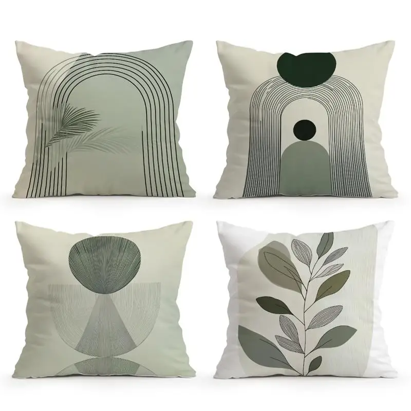 

Boho Beige Green Leaf Pattern Pillowcase Printed Pillow Cover Square Cushion Cover Home Bed Sofa Pillowslip Home Decor