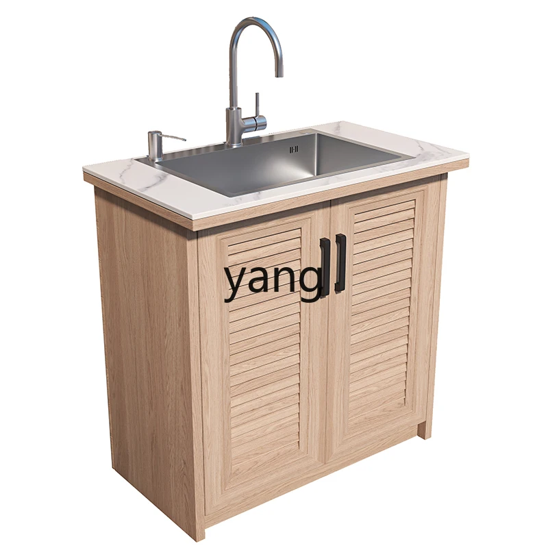 

Yjq Outdoor Aluminum Alloy Stone Plate Wash Basin All-in-One Cabinet Outdoor Garden Waterproof and Sun Protection Sink Locker