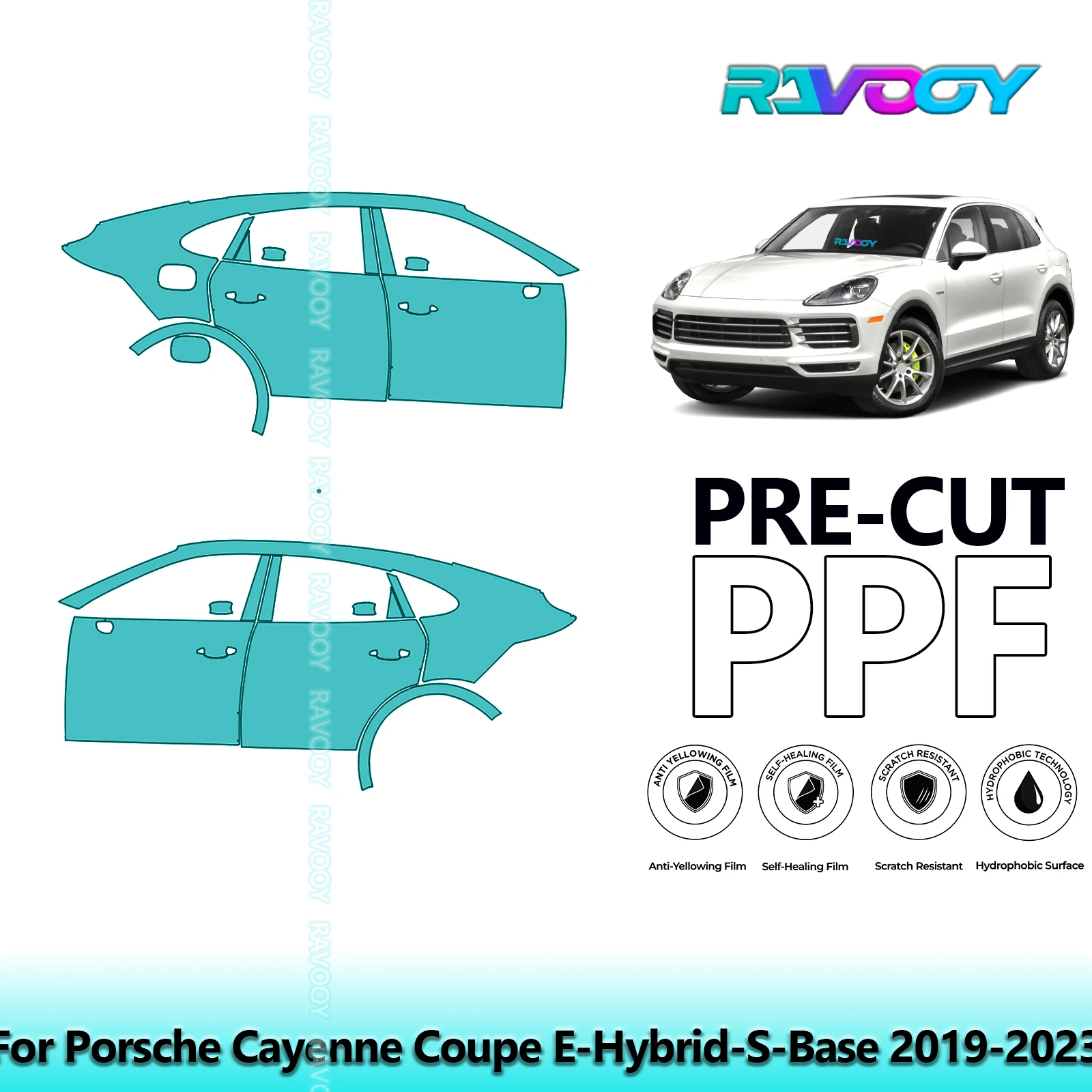 

For Porsche Cayenne Coupe E-Hybrid-S-Base 2019-2023 8.5mil Pre-Cut PPF Door & A/B Pillar Kit TPU Paint Protection Film Set