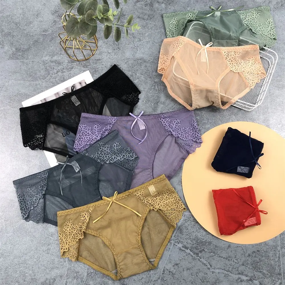 

Breathable Fashion Lace Bow Comfortable Seamless Underpants Women Panties Sexy Underwear Middle Waist Lingerie