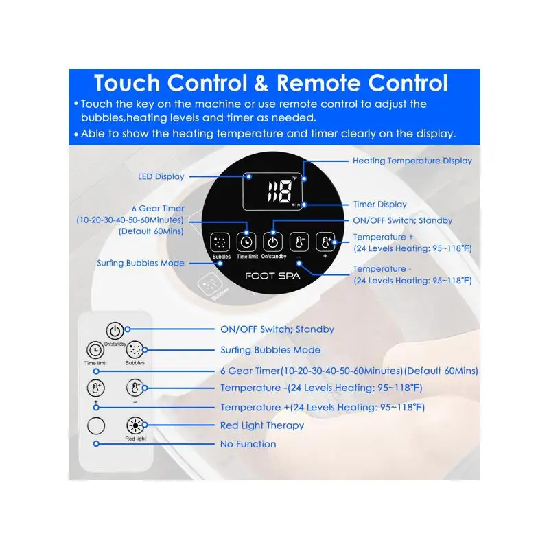 جهاز تدليك كهربائي للقدمين قابل للطي مع جهاز تحكم عن بعد، 24 مستويًا للحرارة، 6 إعدادات للمؤقت، 6 بكرات تدليك و48 حصاة مقلدة #4